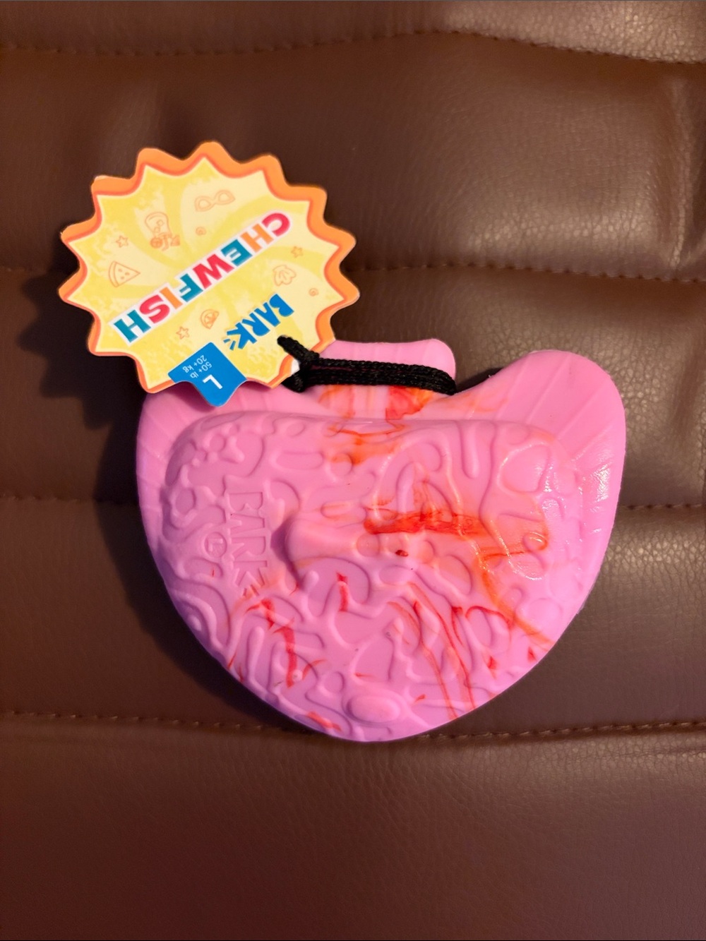 Barkbox Pink chewfish Chew Toy with Orange Accents